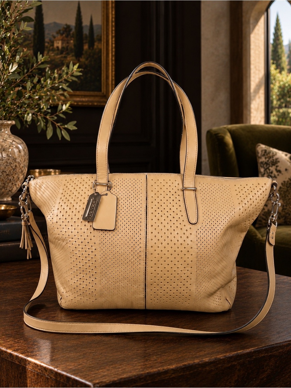 COACH Bleecker Cooper Satchel Tan Perforated Leather | Two Hangtags